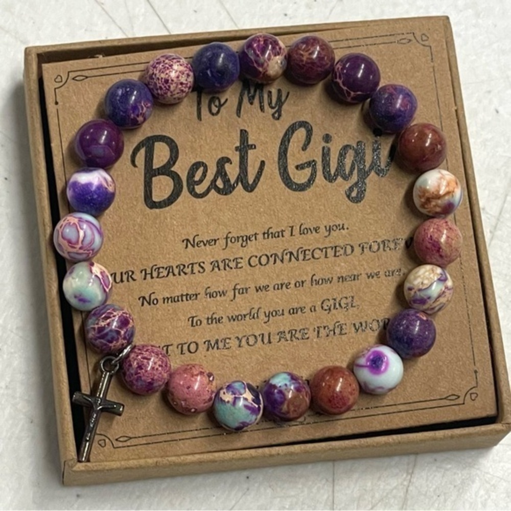 Gigi Purple and Brown Beaded Bracelet with Cross Charm